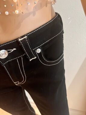 True Religion Black Jeans with White Contrast Stitching Sz 26